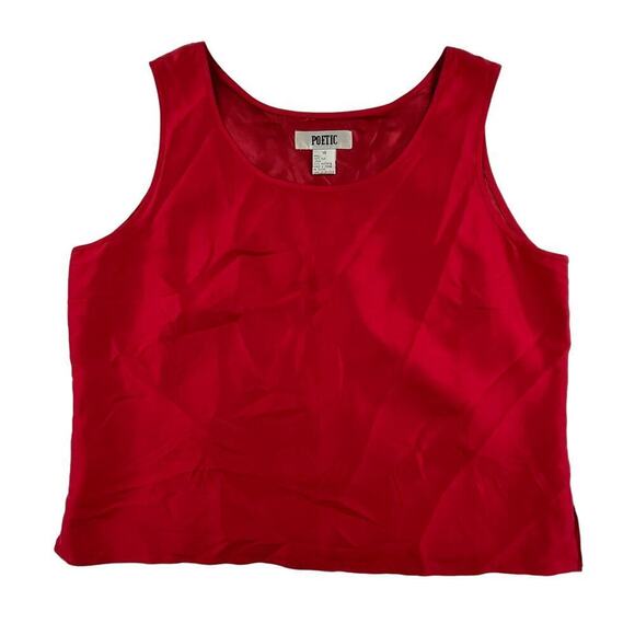 Poetic Tops - LILY | Vintage Plus Size 14 Solid Fire Engine Red 100% Silk Tank Top